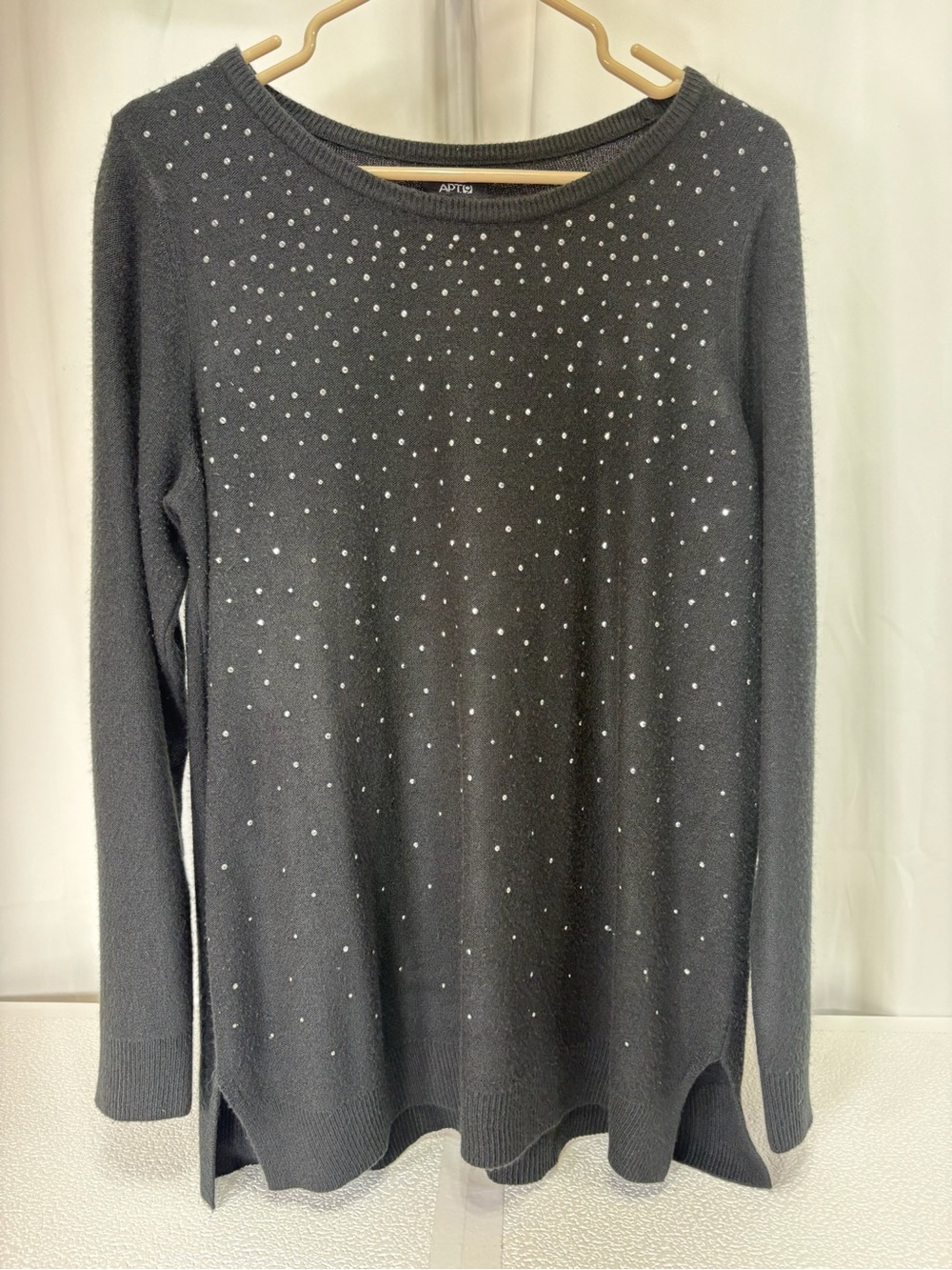 Apt. 9 Charcoal Crewneck Sweater with Silver Dot Embellishments 4044